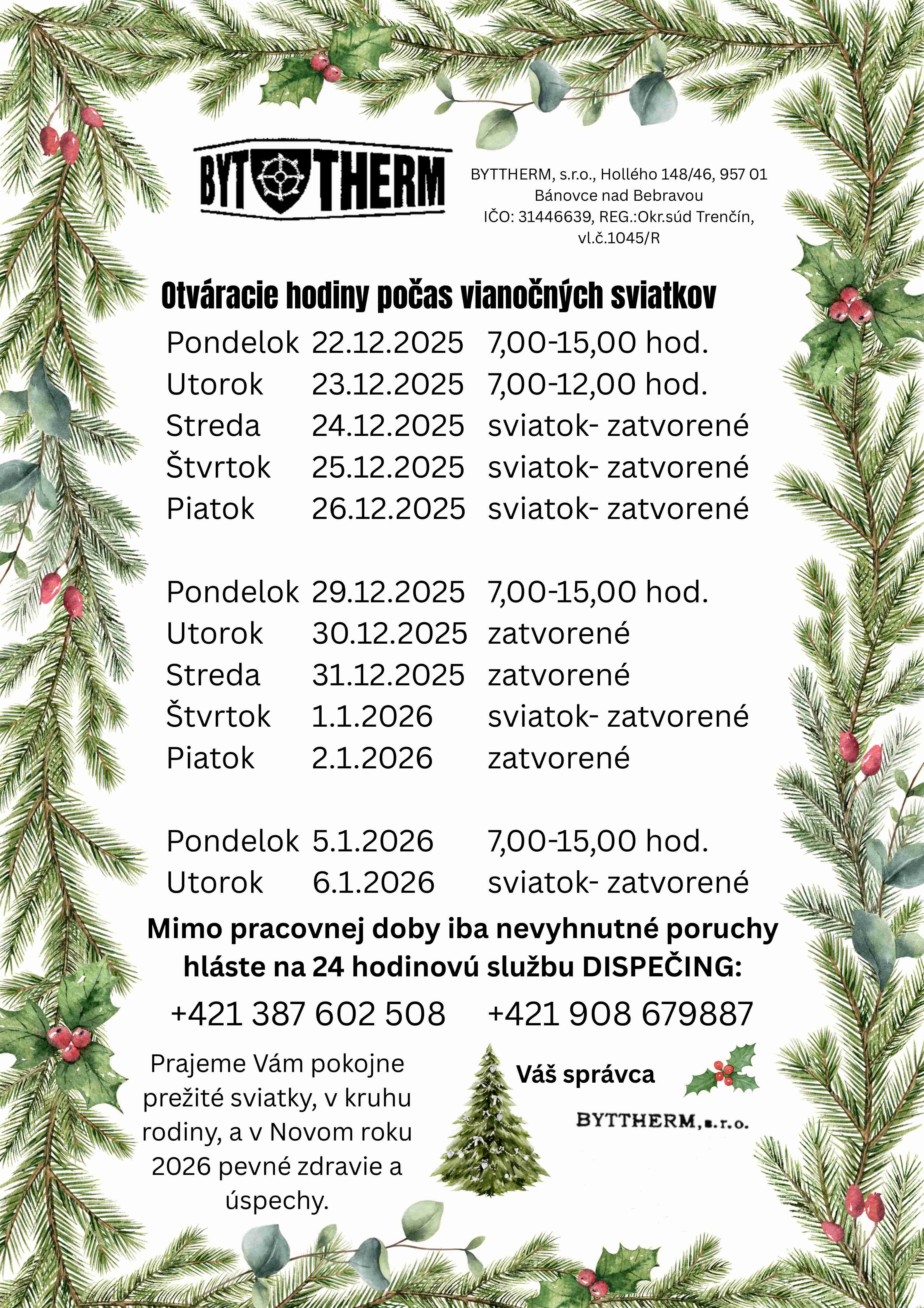 Vianočné oznamy BYTTHERM